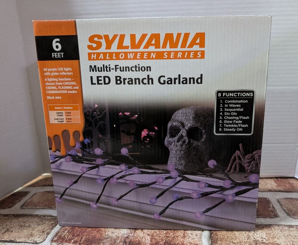 Sylvania Halloween Multi-Function LED Branch Garland 6ft Purple Lights NIB